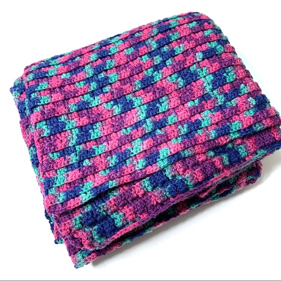 ❗️SOLD❗️Handmade Crochet Stripe Heavy Knit Large Blanket - Picture 8 of 8